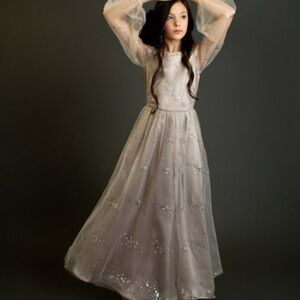 Joyfolie Mia Joy Champagne Sparkly Layla Long Sleeve Maxi Dress Size 8